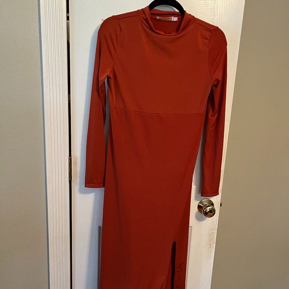 Rust Turtleneck with Slit Maternity Dress by Anyuta Couture - Picture 2 of 9